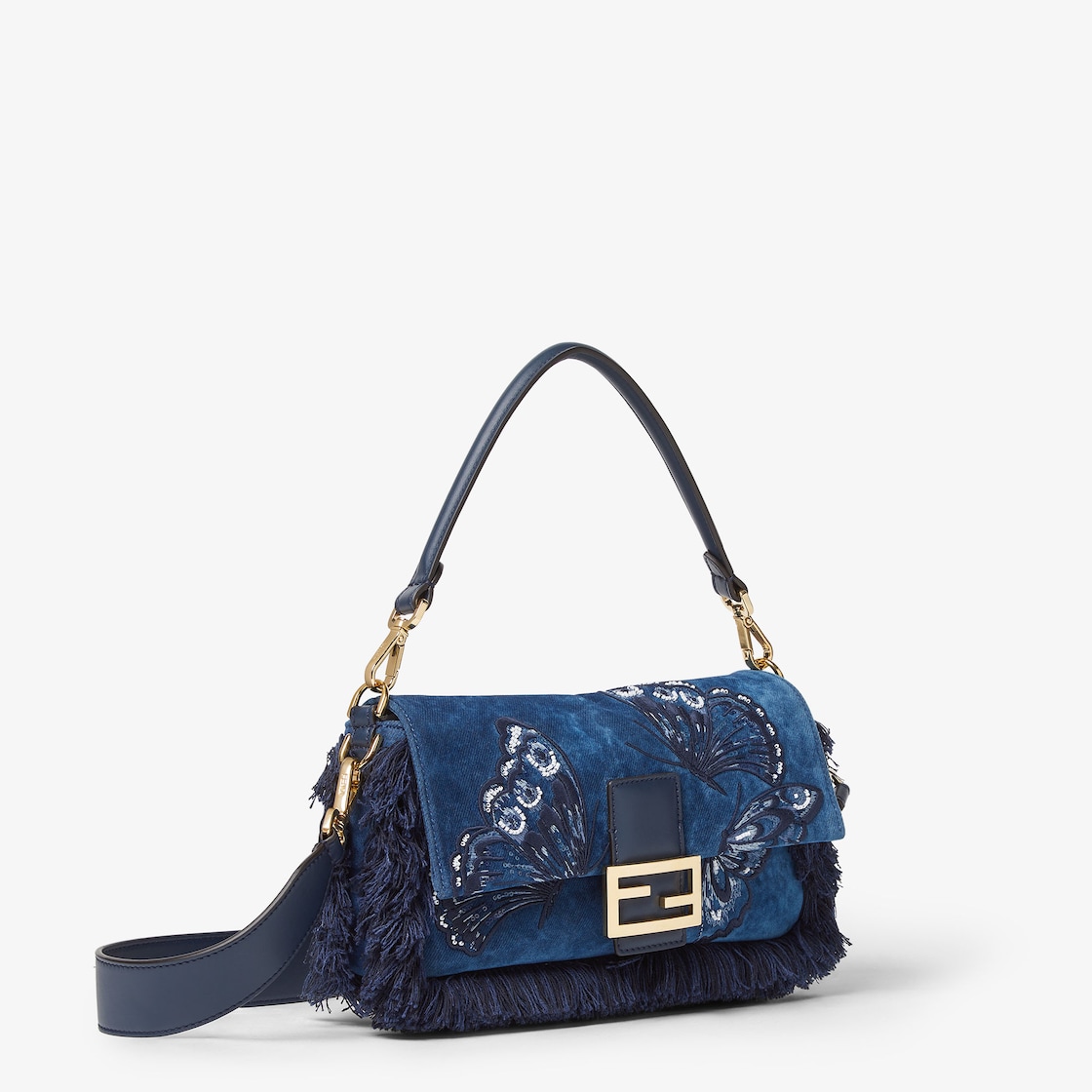 FENDI Baguette® Blue flocked denim bag with Night Butterfly embroidery - Image 3
